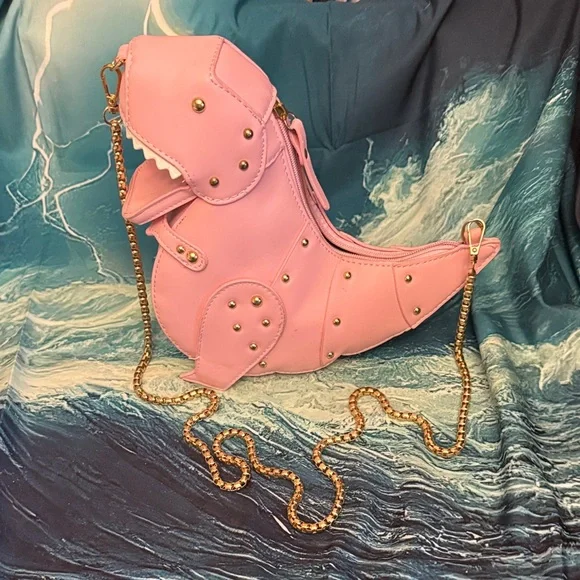 Pink Dino Crossbody Bag - Cute Novelty Shoulder Purse - Picture 4 of 6